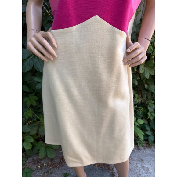 1960s Clarissa Modelle Virgin Wool Knit Shift Dress Mod Ivory Pink Chevron Sz 46 - Picture 5 of 15